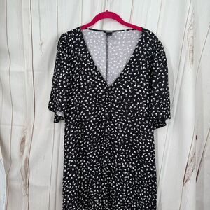 Monki Women’s Large Black Vneck Patterned Maxi Dress Stretchy